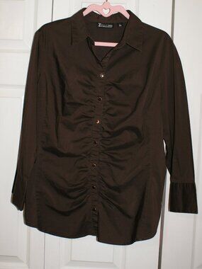 NY&CO 7th Avenue Design Studio Brown Ruched Button Down Shirt - L Tall LIKE NEW